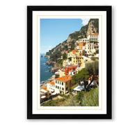 Clifftop Village on the Mediterranean Coastal Framed Wall Art Print A2 (59.4×42cm) Black, Wall Decor for Living Room, Bedroom, Office & Home, Ready to Hang, Art Gift