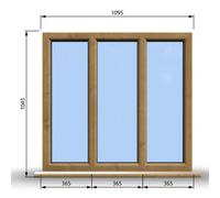 Clifton 1095mm (W) X 1045mm (H) Wooden Stormproof Window - 3 Pane Non-Opening Windows - Toughened Safety Glass