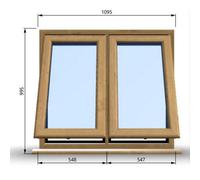 Clifton 1095mm (W) X 995mm (H) Wooden Stormproof Window - 2 Opening Windows (Opening From Bottom) - Toughened Safety Glass