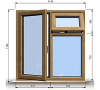 Clifton 1145mm (W) X 1195mm (H) Wooden Stormproof Window - 1 Opening Window (Left) - Top Opening Window (Right) - Toughened Safety Glass