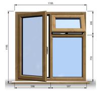 Clifton 1195mm (W) X 1195mm (H) Wooden Stormproof Window - 1 Opening Window (Left) - Top Opening Window (Right) - Toughened Safety Glass