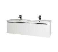 Clifton 1200mm Bathroom Wall Mounted Drawer Unit And Twin Ceramic Basin Gloss White (Central) - Brassware Not Included