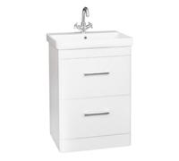Clifton 500mm Madison Floor Standing 2 Drawer Unit & Ceramic Basin - White Gloss