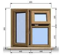 Clifton 895mm (W) X 895mm (H) Wooden Stormproof Window - 1 Opening Window (Left) - Top Opening Window (Right) - Toughened Safety Glass