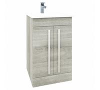 Clifton Bathroom 2-Door Floor Standing Vanity Unit With Mid Depth Ceramic Basin 500mm Wide - Silver Oak - Brassware Not Included