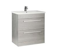 Clifton Bathroom 2-Drawer Floor Standing Vanity Unit With Mid Depth Ceramic Basin 800mm Wide - Silver Oak - Brassware Not Included