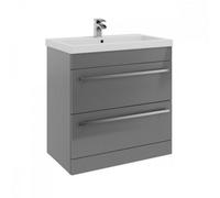 Clifton Bathroom 2-Drawer Floor Standing Vanity Unit With Mid Depth Ceramic Basin 800mm Wide - Storm Grey Gloss - Brassware Not Included