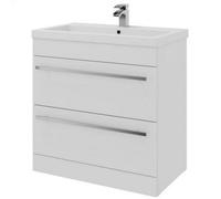 Clifton Bathroom 2-Drawer Floor Standing Vanity Unit With Mid Depth Ceramic Basin 800mm Wide - White - Brassware Not Included