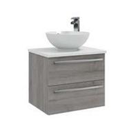 Clifton Bathroom 2-Drawer Wall Hung Vanity Unit With Sit-On Basin And Worktop 600mm Wide - Silver Oak - Brassware Not Included