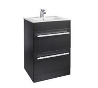 Clifton Bathroom Floor Standing 2 Door Unit & Ceramic Basin 600mm Wide - Matt Black - (Black Purity) - Brassware Not Included