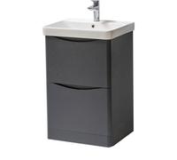 Clifton Bathroom Floor Standing 2-Drawer Vanity Unit With Basin 500mm Wide - Matt Graphite - (Arch) - Brassware Not Included