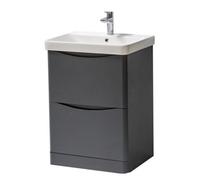 Clifton Bathroom Floor Standing 2-Drawer Vanity Unit With Basin 600mm Wide - Matt Graphite - (Arch) - Brassware Not Included