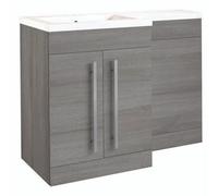 Clifton Bathroom Left Handed 2 Door Combination Unit With L Shape Basin 1100mm Wide (Nexus) - Silver Oak - Brassware Not Included