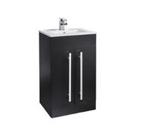 Clifton Bathroom, Matt Black 2-Door Floor Standing Vanity Unit, 600mm Wide Ceramic Basin. Purity Black. Brassware Not Included.
