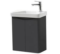 Clifton Bathroom Wall Mounted 2 Door Cloakroom Unit And Ceramic Basin 500mm Wide - Matt Graphite - (Arch) - Brassware Not Included