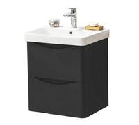 Clifton Bathroom Wall Mounted 2-Drawer Vanity Unit With Basin 500mm Wide - Matt Graphite - (Arch) - Brassware Not Included