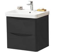 Clifton Bathroom Wall Mounted 2-Drawer Vanity Unit With Basin 600mm Wide - Matt Graphite - (Arch) - Brassware Not Included