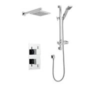 Clifton Chrome Thermostatic Concealed Mixer Shower With Wall Mounted Slide Rail Kit & Overhead Drencher (River) - 2 Shower Heads