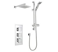 Clifton Chrome Triple Thermostatic Concealed Mixer Shower With Wall Mounted Slide Rail Kit & Overhead Drencher (River) - 2 Shower Heads