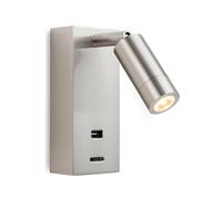 Clifton LED Wall Reading Light & USB Port Brushed Steel Netlighting Grey One Size