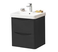 Clifton Matt Graphite Bathroom Wall Hung 2 Drawer Unit with Basin 500mm Wide in Dark Grey Clifton Dark Grey