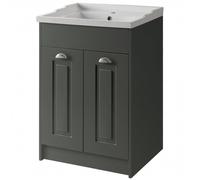 Clifton Matt Grey Bathroom Standing 2 Door Unit & Ceramic Basin 60cm in Charcoal Clifton Charcoal