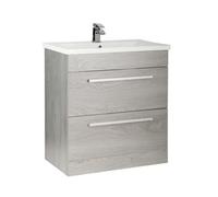 Clifton Silver Oak 2 Drawer Standing Unit with Ceramic Basin 80cm Wide in Light Grey Clifton Light Grey