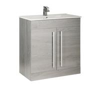 Clifton Silver Oak Bathroom 2 Door Standing Unit with Ceramic Basin 80cm Wide in Light Grey Clifton Light Grey