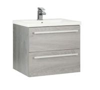 Clifton Silver Oak Bathroom 2 Drawer Wall Hung Unit with Ceramic Basin 60cm Wide in Light Grey Clifton Light Grey