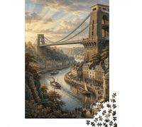 Clifton Suspension Bridge 1000 Pcs Recycled Cardboard DIY Jigsaw Puzzle Bristol Gift Cognitive Stimulation Group Activity Unique Pattern 52x38cm/1000pcs