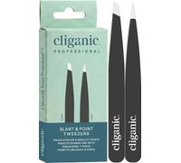 Cliganic Eyebrow Tweezers Set: Slant & Point Precision Tip | Stainless Steel, for Men & Women