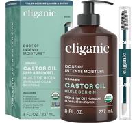 Cliganic Organic Castor Oil, 100% Pure (240ml with Eyelash Kit) - For Hair, Lash, Brows & Skin | Natural Cold Pressed Unrefined Hexane-Free | DIY Carrier Oil | Cliganic 90 Days Warranty