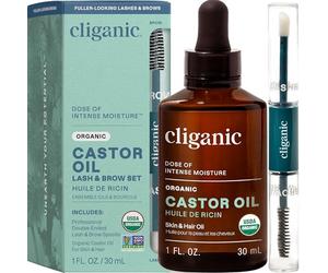 Cliganic Organic Castor Oil, 100% Pure - For Eyelashes, Eyebrows, Hair & Skin (1oz with Eyelash Kit)