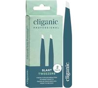 Cliganic Professional Eyebrow Tweezers Slant Tip - Precision for Men & Women, Stainless Steel Best for Plucking Chin Facial Hair (Blue, 2 Pack)