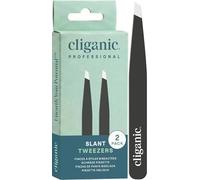 Cliganic Professional Eyebrow Tweezers Slant Tip - Precision for Men & Women, Stainless Steel Best for Plucking Chin Facial Hair (Black, 2 Pack)