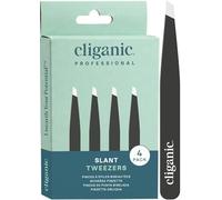 Cliganic Professional Eyebrow Tweezers Slant Tip - Precision for Men & Women, Stainless Steel Best for Plucking Chin Facial Hair (Black, 4 Pack)