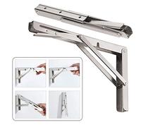 CLighting Folding Shelf Bracket, Heavy Duty Stainless Steel Collapsible Shelf Bracket for Table Bench, Space Saving DIY Bracket, Max Load: 400 lb 14" Pack of 2