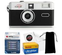 Clikoze 35mm Half Frame Film Camera Starter Bundle with 36 Exp Kodak Ultramax Film, Carrying Case, 4 x AAA Batteries and Lens Cloth - Black