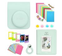 Clikoze Instant Camera Accessories Bundle - Includes Camera Case Compatible With Fujifilm Instax Mini 12, Mini Album Book, Selfie Mirror, Film Stickers x20, Colour Filters and More (Mint Green)