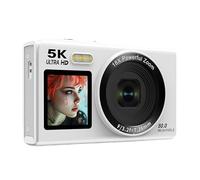 ClikVis 5K Digital Camera, 18x Zoom CCD Live Streaming Camera, Compact Vlogging Camera, 80MP Interpolation Technology, Ideal for Young Users and Gifting (White,Basic model+32G)