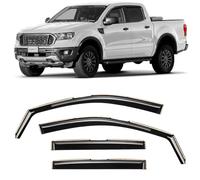 CLIM ART In-channel Wind deflectors for/compatible with Ford Ranger 2011-2023 - Rain deflector - Car accessories - Car wind deflectors - Sun, Rain & Noise Protection - Warranty -4 Set