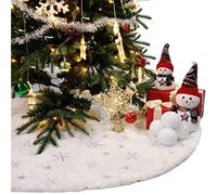 Climafusion Christmas Tree Skirt, 120cm Large White Christmas Tree Skirt Decorations with Silver Snowflake, Xmas Faux Fur Tree Skirt, Christmas Decorations for Holiday Tree Ornaments, XL White-Silver