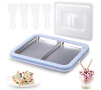 Climafusion Rolled Ice Cream Maker, Dual Trays Instant Ice Cream Maker, Food-Grade Homemade Frozen Yogurt Maker for Kids & Family, DIY Ice Roll Machine with 4 Spatulas, Dustproof Design (Light Blue)