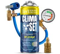 CLIMASET - 3-in-1 R 1234yf Air Con Recharge, Oil, Leak Sealer & Hose & Adapter - AC Gas Refill Kit - Air Conditioning Car Recharge Kit