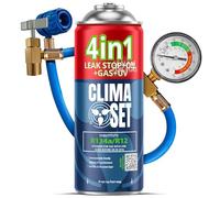 CLIMASET - 4in1 Aircon Top Up Gas r134a, Oil, Leak Sealer with UV Dye + Hose - AC Gas Refill and Leak Detection Kit - Air Conditioning Car Recharge Kit