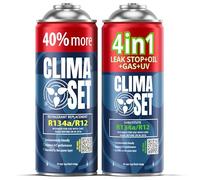 CLIMASET - 4in1 Aircon Top Up Gas r134a, Oil, Leak Sealer with UV Dye + R134a Gas - AC Gas Refill and Leak Detection Kit - Air Conditioning Car Recharge Kit
