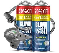 CLIMASET - Automotive AC Recharge Kit - 2x 3in1 R134a + hose - For Vehicles 1994-2016, Modern Easy-to-Use Hose with Pressure Gauge