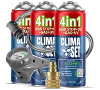 CLIMASET - Automotive AC Recharge Kit - 3x 4in1 R1234yf + hose + YF adapter - For Vehicles After 2016, Featuring a Modern Ergonomic Hose with Pressure Gauge