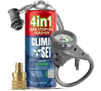 CLIMASET - Automotive AC Recharge Kit - 4in1 R1234yf + hose + YF adapter - For Vehicles After 2016, Featuring a Modern Ergonomic Hose with Pressure Gauge