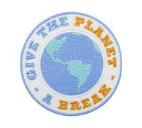 Climate Change Give The Planet a Break Patch | Earth Embroidered Badge, Environmental Protection Iron On Applique, Nature Sew On Design - Finally Home